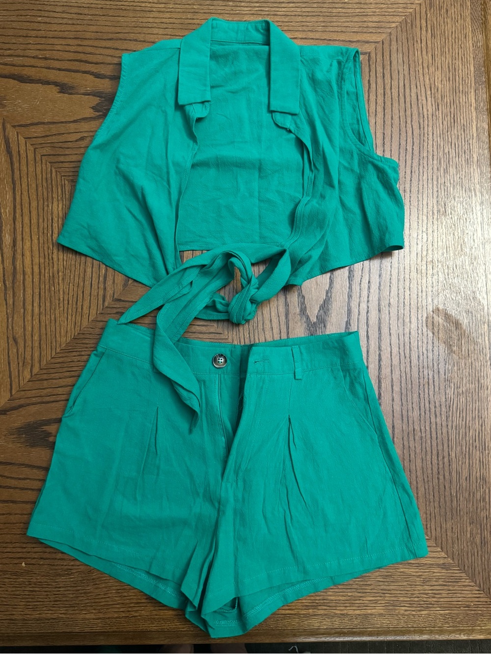 SHEIN Teal Green High-Waist Tie-Front Shorts Set